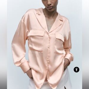 Pale Pink Satin Top with Path Pockets